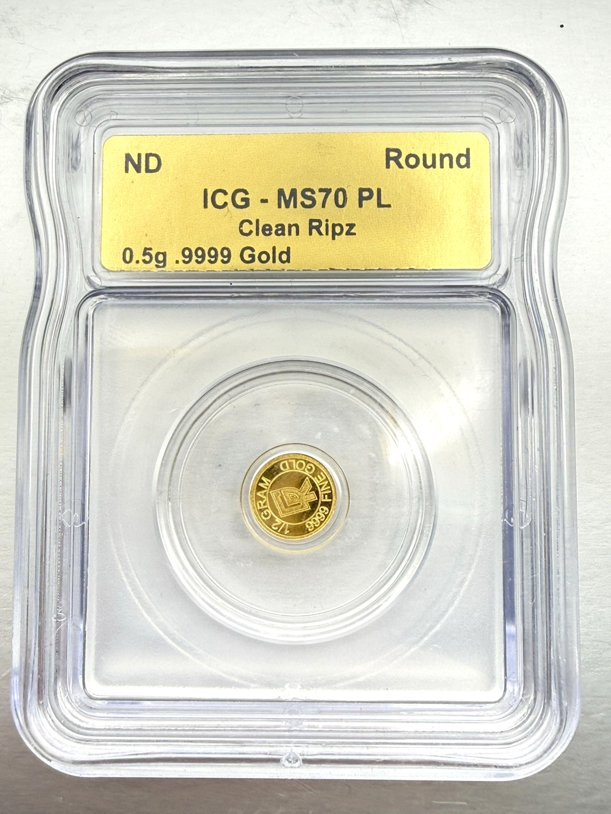 ICG Graded Slabbed Gold Coin - Clean Ripz 0.5g - 1/2 gram 9999 Pure Gold - MS70