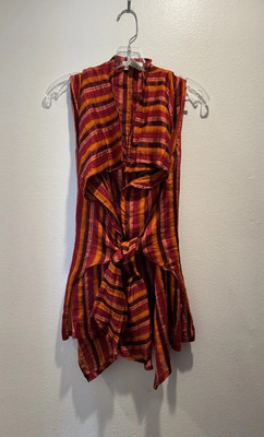 Naracamicie Nara Camicie Colorful Linen Tie Front Top Vest Artsy Slits Striped