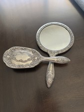 Antique Silver Mirror, Brush, And Comb