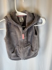 Carters Fuzzy Ear Hoodie Vest Gray Pink Accents 6 Months Full Zip Sleeveless