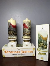 Set of 2 Vintage 1978 Jasco Christmas Journey Candles & Holders Horse Carriage