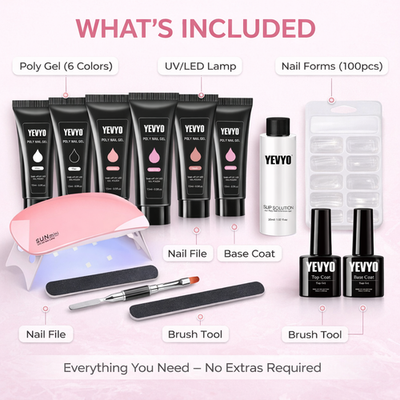 Poly Gel Nail Kit Starter Set w/ UV Lamp Nail Extension Kit Full