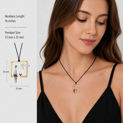 Fashion Jewelry Abstract Art Pendant Necklace Gold Silver Woman Square Charm