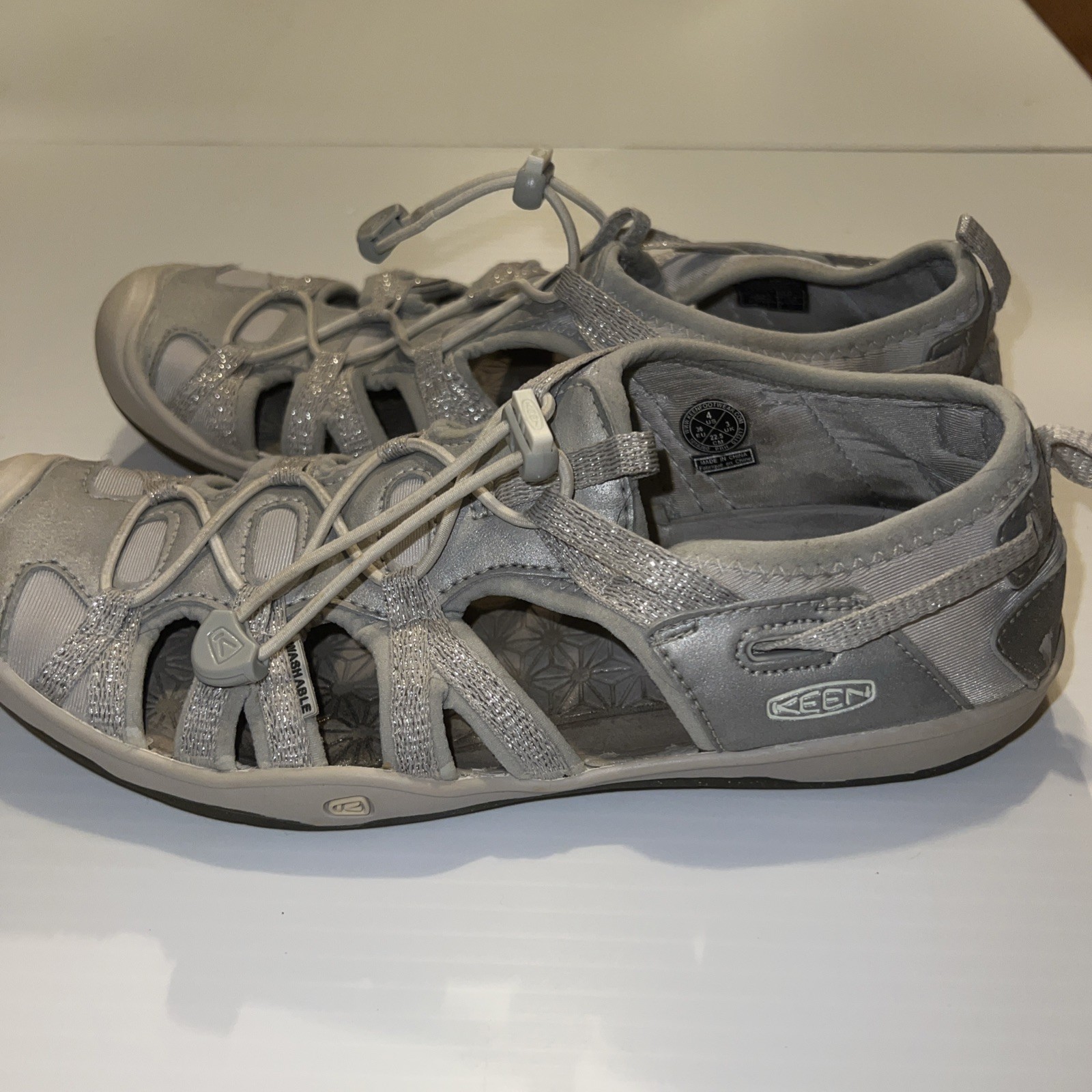 Sandali Keen donna ragazza taglia US 4 grigio chiaro argento scintillante