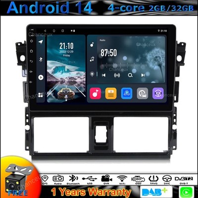 9'' Android 14 Head Unit GPS SAT Navi Radio Carplay DAB für Toyota Vios 2014-2015