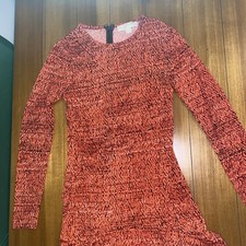 Michael Kors Assymeyrical Red Print Long Sleeve Dress XXS