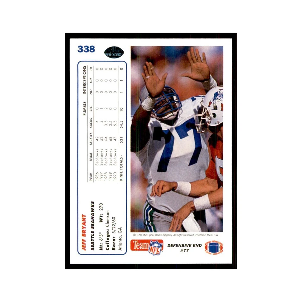 1991 Upper Deck Jeff Bryant Seahawks #338 - Image 2 of 3