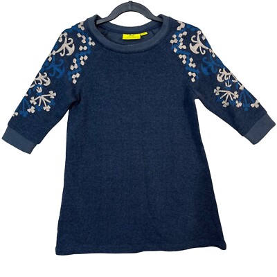 Roberta Roller Rabbit Dress  Blue Embroidered Raglan Sleeve Pullover Size 4