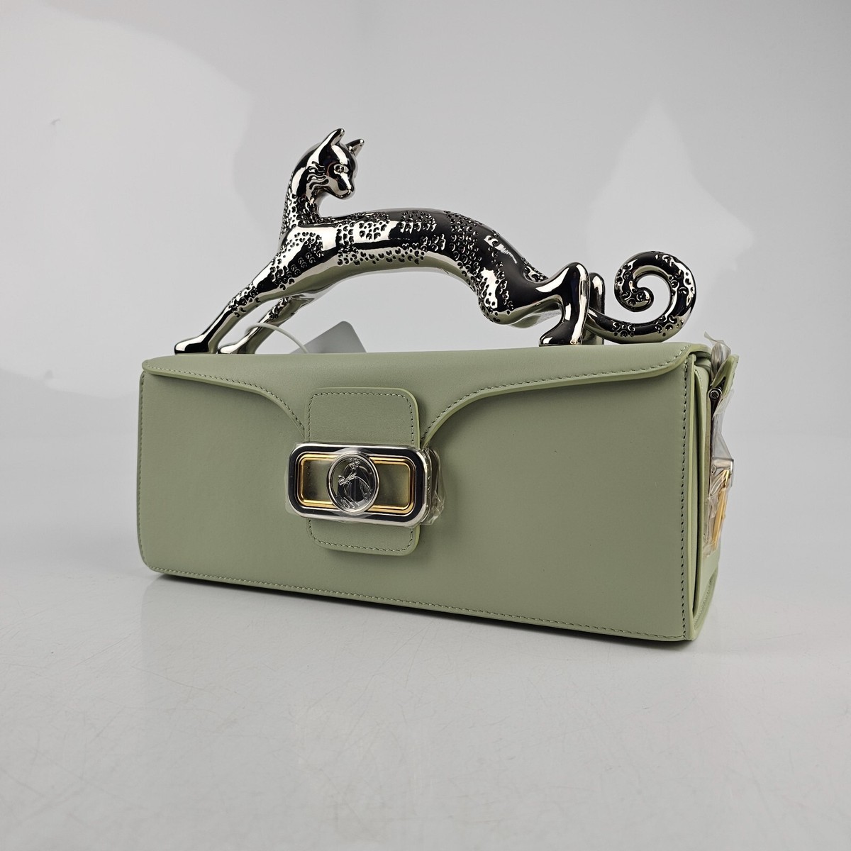 LANVIN Cat Sage Green Leather Top Handle Pencil Box Bag | eBay