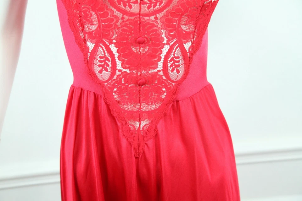Vestido Vintage Olga Nylon Rojo Encaje S M Espalda Redonda Años 80 Elegante Hollywood Coquette Foto 4 de 4