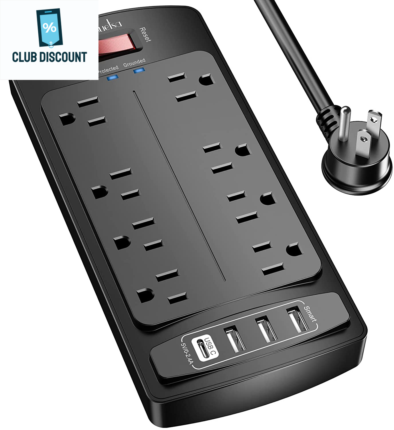 Surge Protector Power Strip - Nuetsa Flat Plug Extension Cord with 8 Outlets and-image