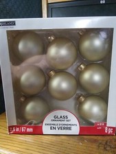 Ashland Glass Christmas Holiday Ornament Set New 8 pc 2.6 in. Gold Matte