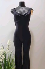 Nwt Popilush Jumpsuit Metallic Shiny Black One Piece Size Large.