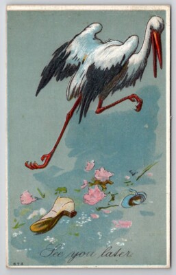 Stork After The Moment Leaves See You Later Postcard B44
