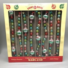 Radko Shiny Brite Glass Christmas Tree Garland Ball 7ft Red Pink Aqua Green Blue