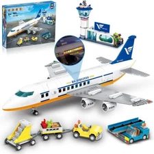City Passenger Airplane Building Set w- LED Light, 901 PCS Plane Building Blocks