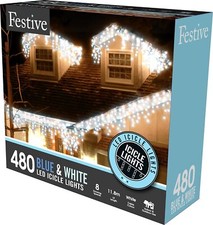 Image of Festive Blue & White Icicle Lights in Various Sizes 240,360,480,720 & 960