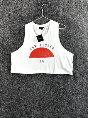 Topshop Damen Trägertop Größe 16 Creme Ärmellos Normal Rundhalsausschnitt Pullover