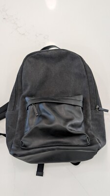 PX Clothing Vegan Leather Landen Canvas Backpack Black Padded Sleeve and Straps