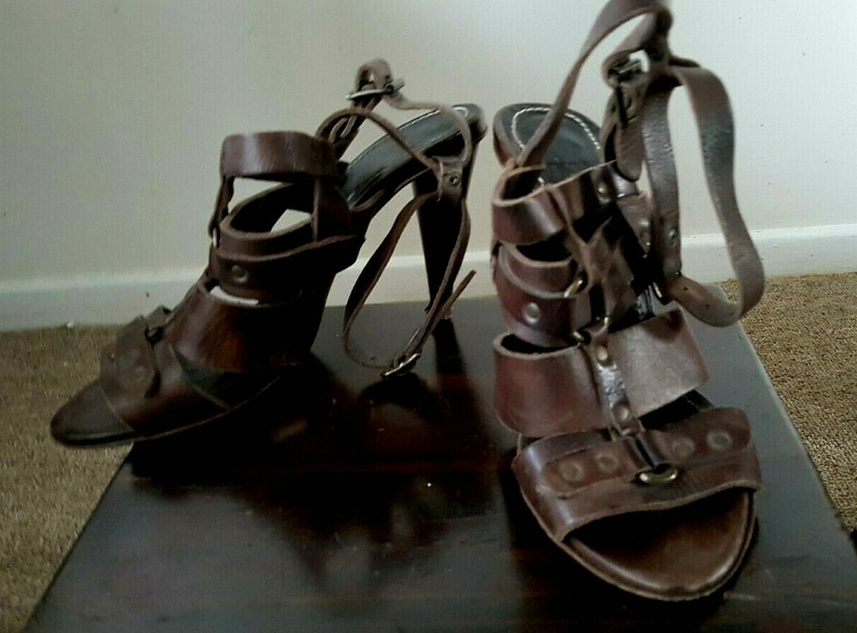 GORGEOUS ALLSAINTS SPITALFIELDS STRAPPY HIGH HEELS BROWN LEATHER SANDALS, UK 6 image 2