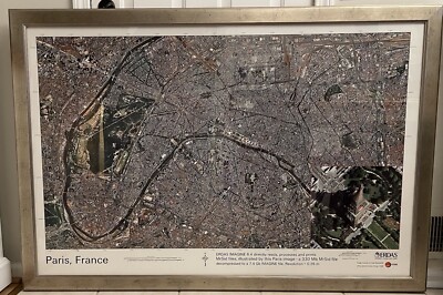 HUGE Vintage 1998 Paris France Arial Photograph Wall Art Picture Map 59.5 x40.5 