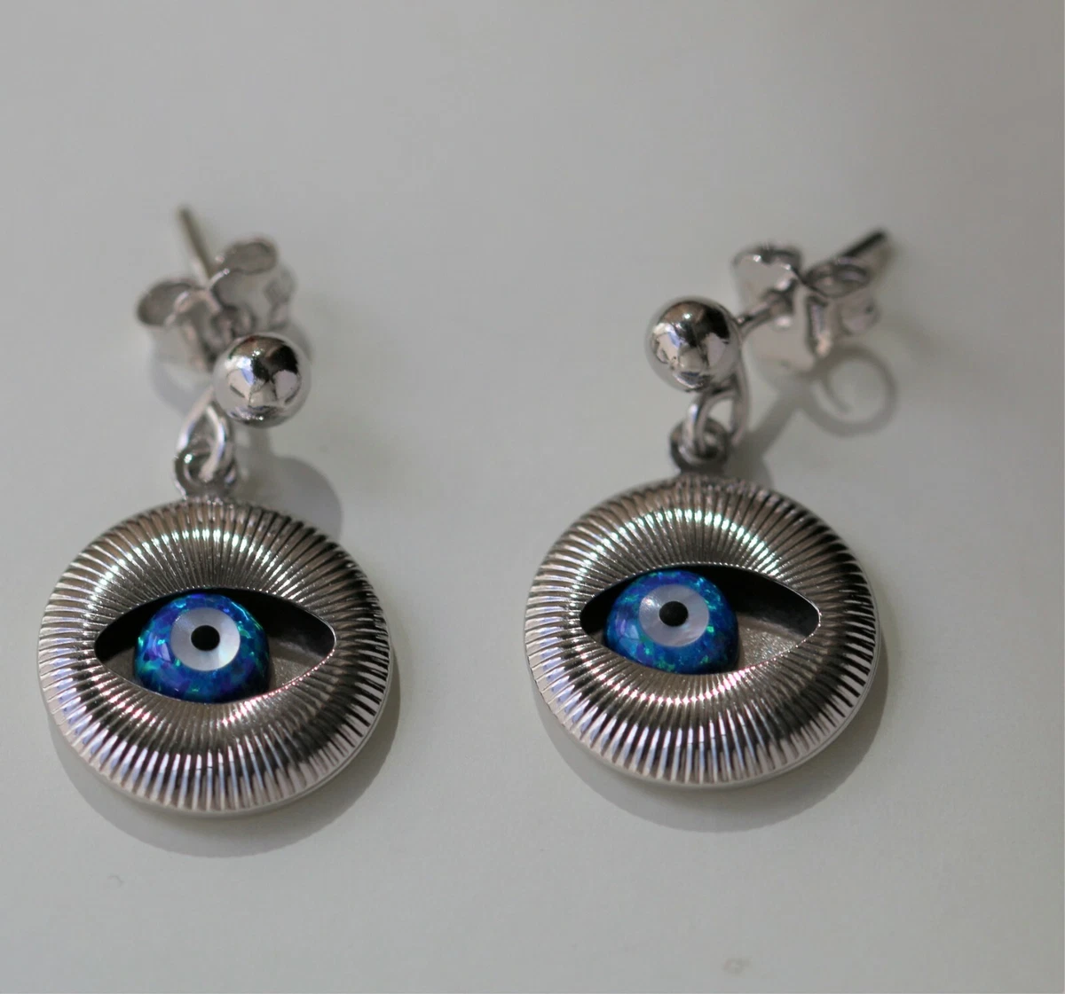 925 Sterling Silver Malta Greek Osiris Evil Eye Earrings Good luck