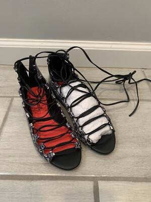 Taylor Says | Michelle Lace up leather flats eyeball print black & green Sz 7.5