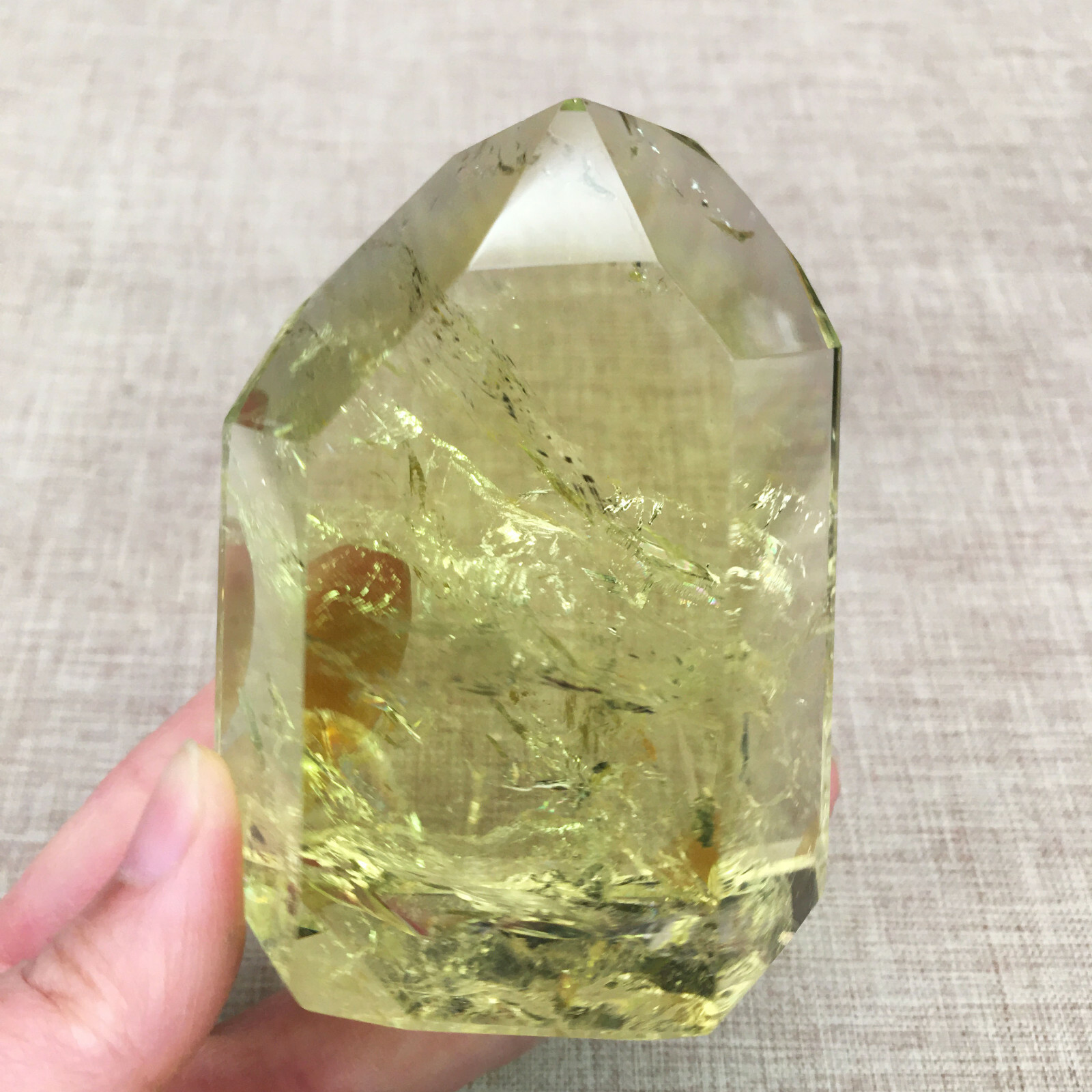 B4713-357g Natural Smoky Citrine Yellow Pyramid Quartz Crystal Point Healing