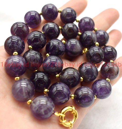 Natural Beautiful 14mm Purple Amethyst Round Gemstone Beaded Necklace 16-24in - Picture 3 of 12