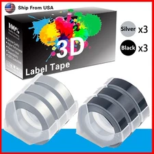 (3Silver+3Black) LabelTape 3D Fit For Dymo Embossing (1880) Label Makers