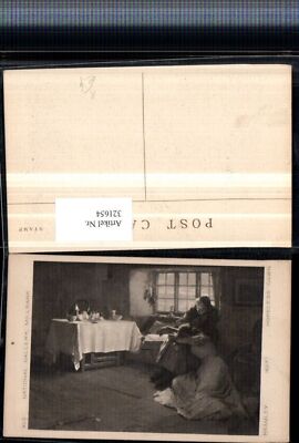 321654,Künstler AK Bramley Hopeless Dawn Frau m. Kleid weint Tisch Geschirr