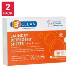 Boulder Clean Laundry Detergent Sheets, Free & Clear, 160 Loads, 80 Sheets