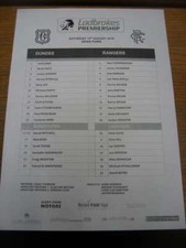 13/08/2016 Teamsheet: Dunde v Rangers (folded)