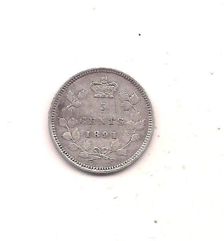 1891 Canada Silver Five Cent--Very Strong Hair Details !!