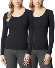 32˚ Degrees Ladies 2 Pack Heat Base Layer Long Sleeve Scoop Neck Shirt Size M