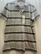 TM7032- Calvin Klein Liquid Touch Polo Slim Fit Gray/White Stripe Men s Med