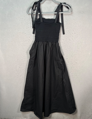COS Womens Size XS Black Smocked Maxi Dress w/ Tie Straps 100% Cotton | eBay
