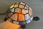 Vintage Tiffany Style Stained Glass Bronze Turtle Lamp