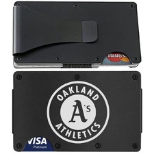 Oakland As Engraved Titanium Black RFID Blocking Wallet w Clip D7
