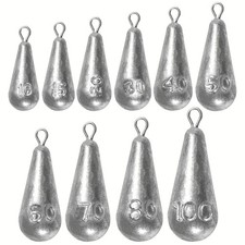 Fishing Weights Sinkers, 10 Sizes Teardrop-Shaped Fishing Lead Sinkers, Bass Cas