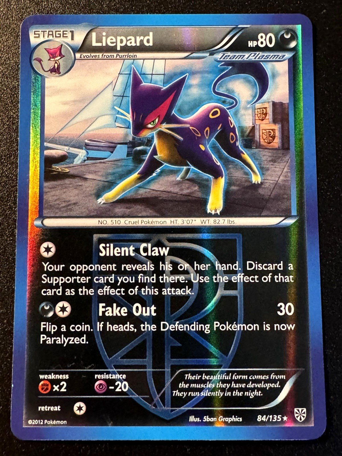 Liepard 84/135 B&W Plasma Storm Pokemon Card Reverse Holo Foil Rare MP