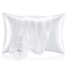BEDELITE Satin Pillowcase with Zipper 2 Pack, White Pillow Cases Standard Siz...