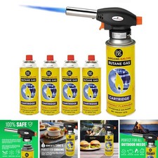 BLOWTORCH WITH 4 BUTANE GAS BOTTLES AUTO CAMPING COOKING KITCHEN BBQ BLOW TORCH
