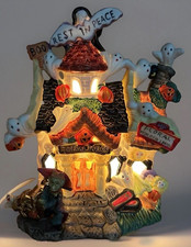 Vtg Spooky Hollow Lighted Halloween Haunted House Funeral Parlor Orig Box 2000