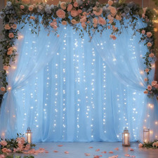Baby Blue Tulle Backdrop Curtain with Lights for Weddings Parties 20x10ft