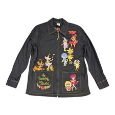 Bob Mackie Wearable Art Women's Parade of the Flowers Full Zip Jacket Sz L Black