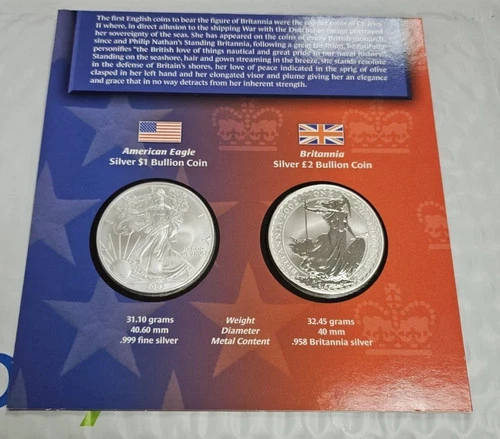 Legacies of Freedom US and UK Silver Bullion Coin Set -SEALED/UNOPENED  2oz