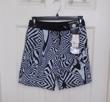 NWT Volcom Black Gray White Print Swim Shorts sz M 10-12
