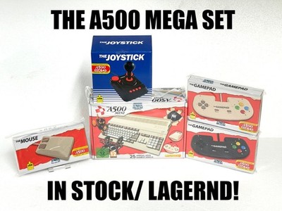 THE A500 Mega Set Mini Konsole+ Joystick+ Mouse + 2x Gamepad Amiga Commodore NEU