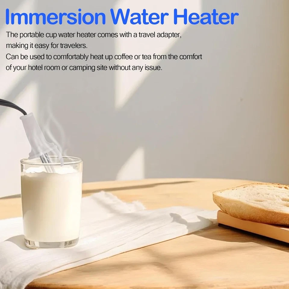 Calentador de agua de inmersión 300W 120/240V - Taza de viaje de camping plateada  Foto 2 de 4